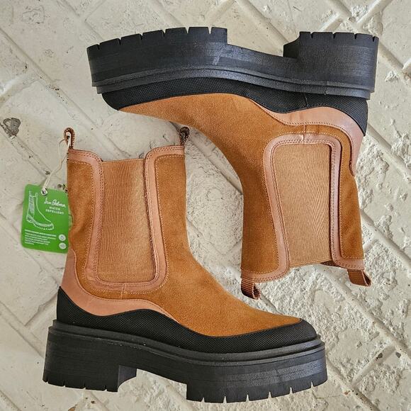 Sam Edelman Lulia Tan Suede Platform Lug Sole Chelsea Boots Size 8 - Picture 8 of 9